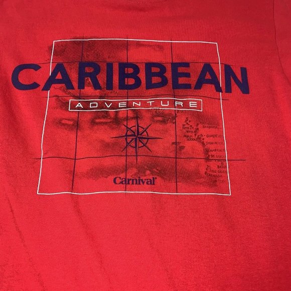 Carnival Cruise Caribbean Adventure Mens Graphic T-Shirt Size Small Red Tee - Picture 1 of 5